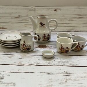 Vintage Kahla German Rabbit Hedgehog Storybook Gold Trim Miniature Tea Set OS